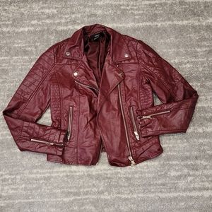 Maroon Faux Leather Motor Jacket